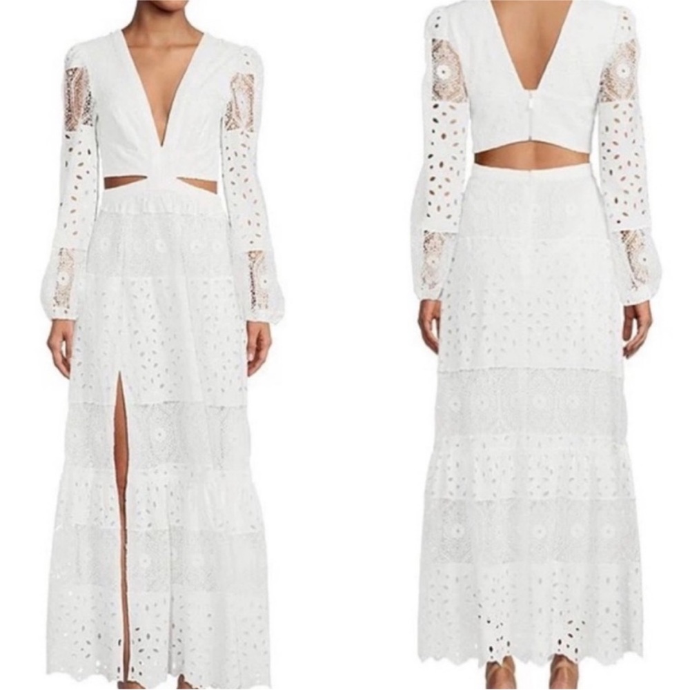 Gianni Bini Raelynn Embroidered Eyelet
Lace Long Sleeve White Maxi